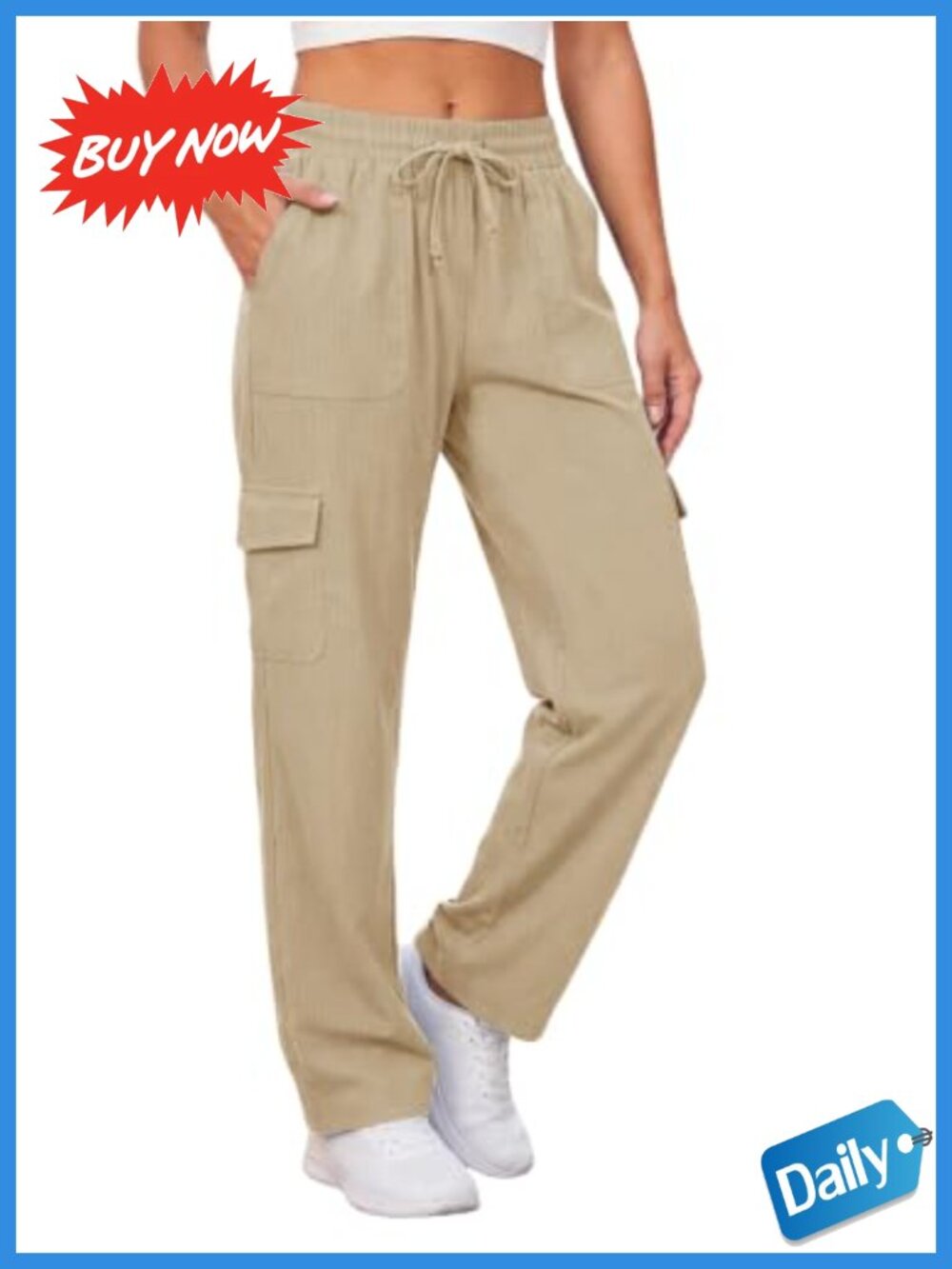 Cargo Pants High Waist Drawstring Straight Leg Pockets